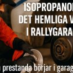 Rallymekaniker rengör bromsar med isopropanol före nästa tävlingssträcka.